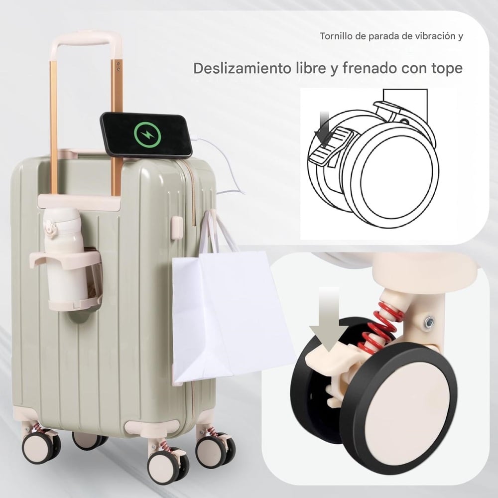 MALETA DE VIAJE CARRY-ON DE MANO CABINERA COMPARTIMIENTO LAPTOP USB APERTURA FRONTAL - MARFIL - 6