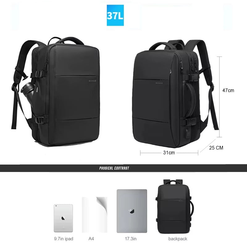 MOCHILA EXPANDIBLE VIAJERA CABINERA COMPARTIMIENTO LAPTOP NEGRO - 3