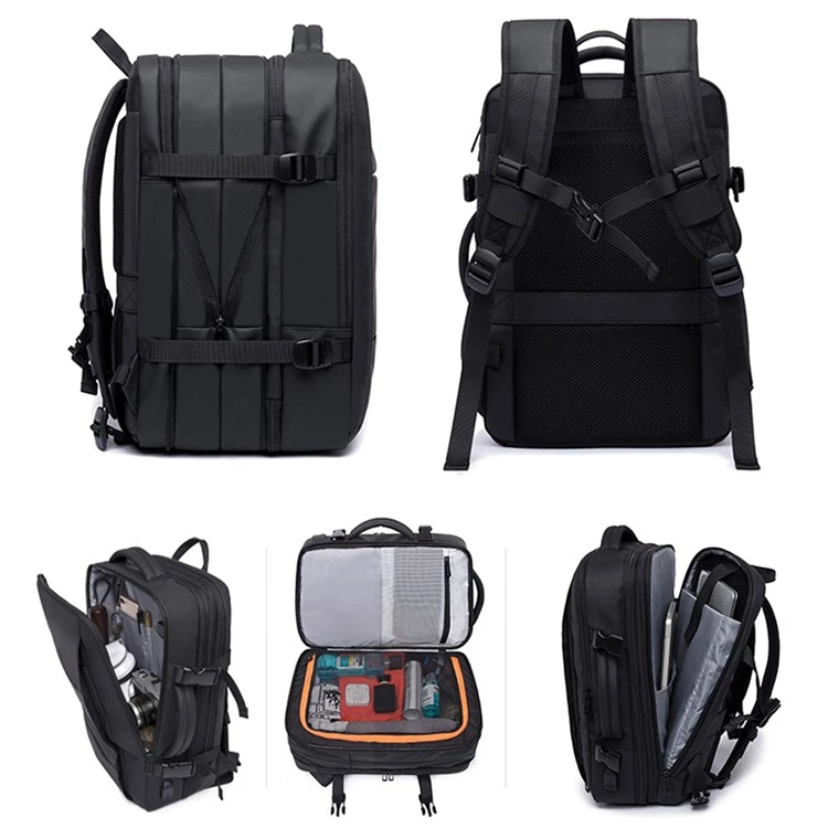 MOCHILA EXPANDIBLE VIAJERA CABINERA COMPARTIMIENTO LAPTOP NEGRO - 4