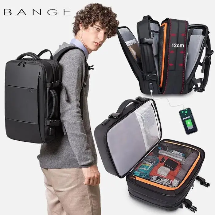 MOCHILA EXPANDIBLE VIAJERA CABINERA COMPARTIMIENTO LAPTOP NEGRO - 5