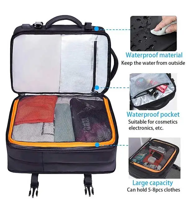 MOCHILA EXPANDIBLE VIAJERA CABINERA COMPARTIMIENTO LAPTOP NEGRO - 6