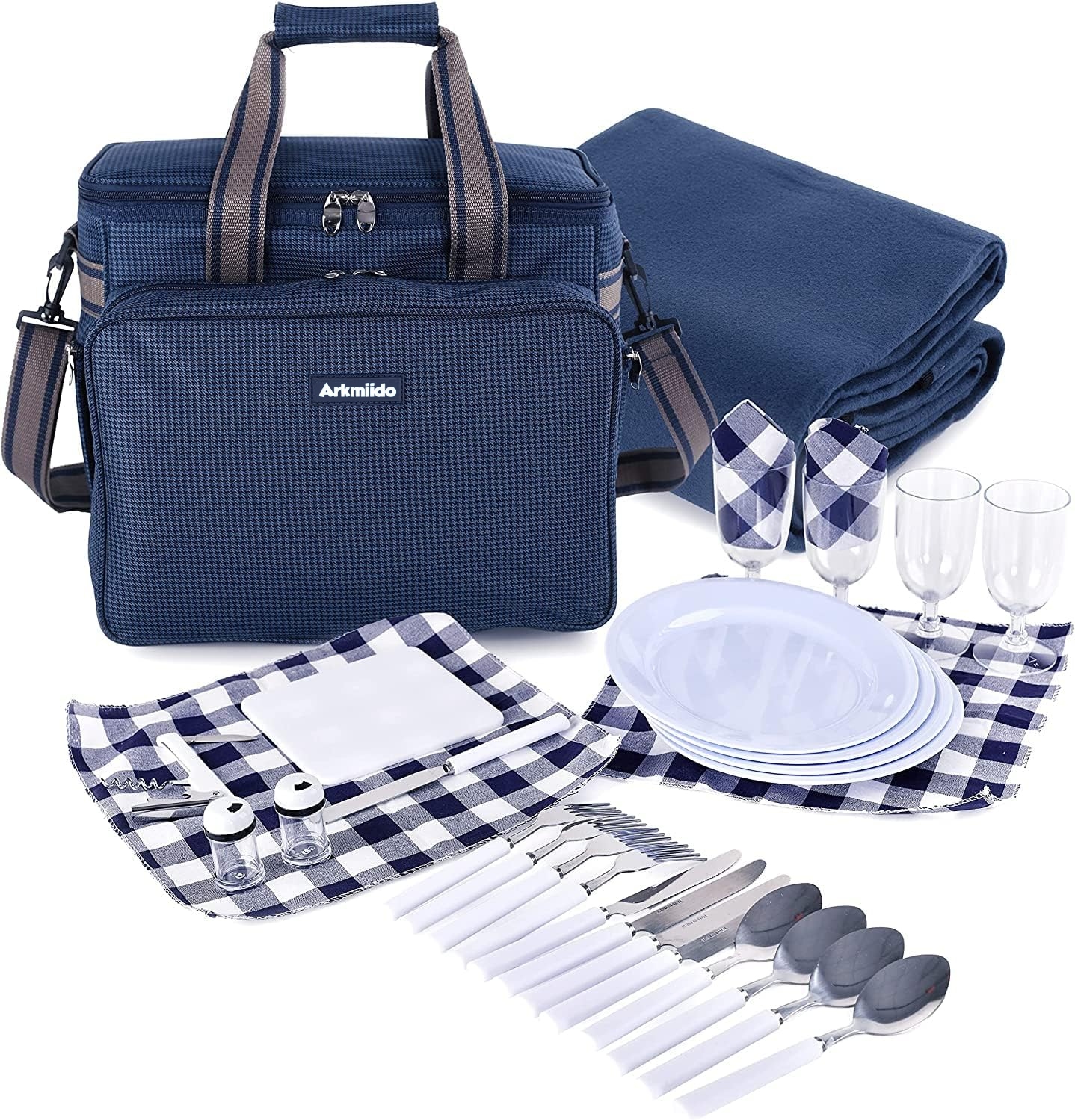 MOCHILA PARA PICNIC TERMICA PARA 4 PERSONAS CON PLATOS, CUBIERTOS, COPAS Y MANTA - 1