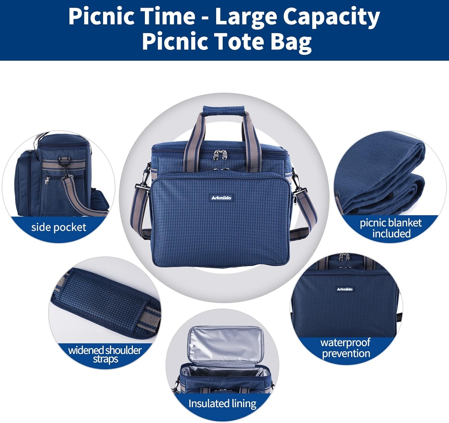 MOCHILA PARA PICNIC TERMICA PARA 4 PERSONAS CON PLATOS, CUBIERTOS, COPAS Y MANTA - 3