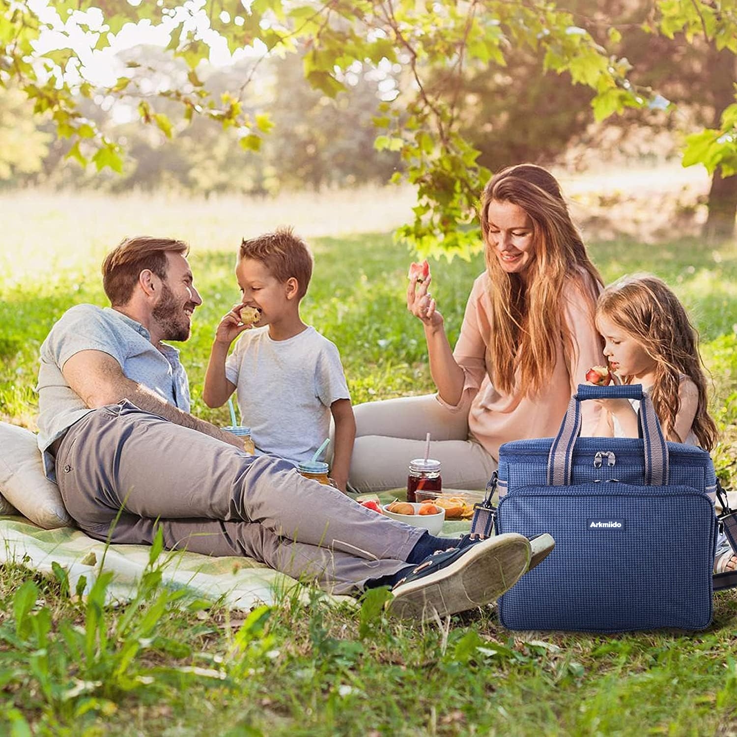 MOCHILA PARA PICNIC TERMICA PARA 4 PERSONAS CON PLATOS, CUBIERTOS, COPAS Y MANTA - 5