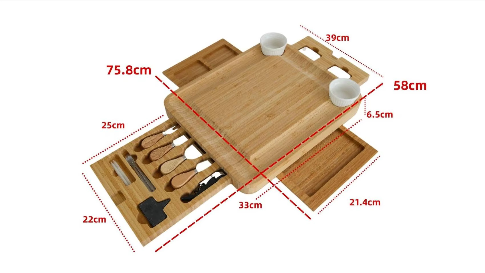 TABLA PARA QUESOS EXTENDIBLE DE BAMBÚ CON CUCHILLOS DE ACERO CON MANGO DE MADERA - 2