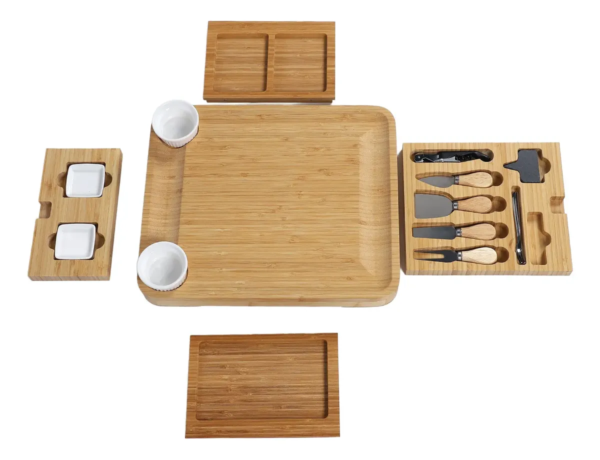 TABLA PARA QUESOS EXTENDIBLE DE BAMBÚ CON CUCHILLOS DE ACERO CON MANGO DE MADERA - 4