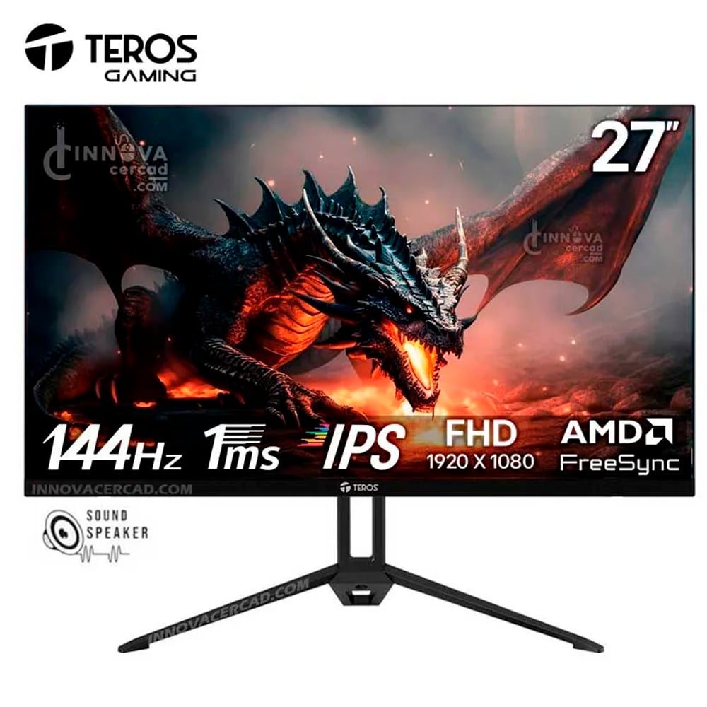 MONITOR PLANO TEROS TE-2714S 27' FHD IPS 144HZ 1MS HDMI DP AUDIO OUT PARLANTES NEGRO - 1