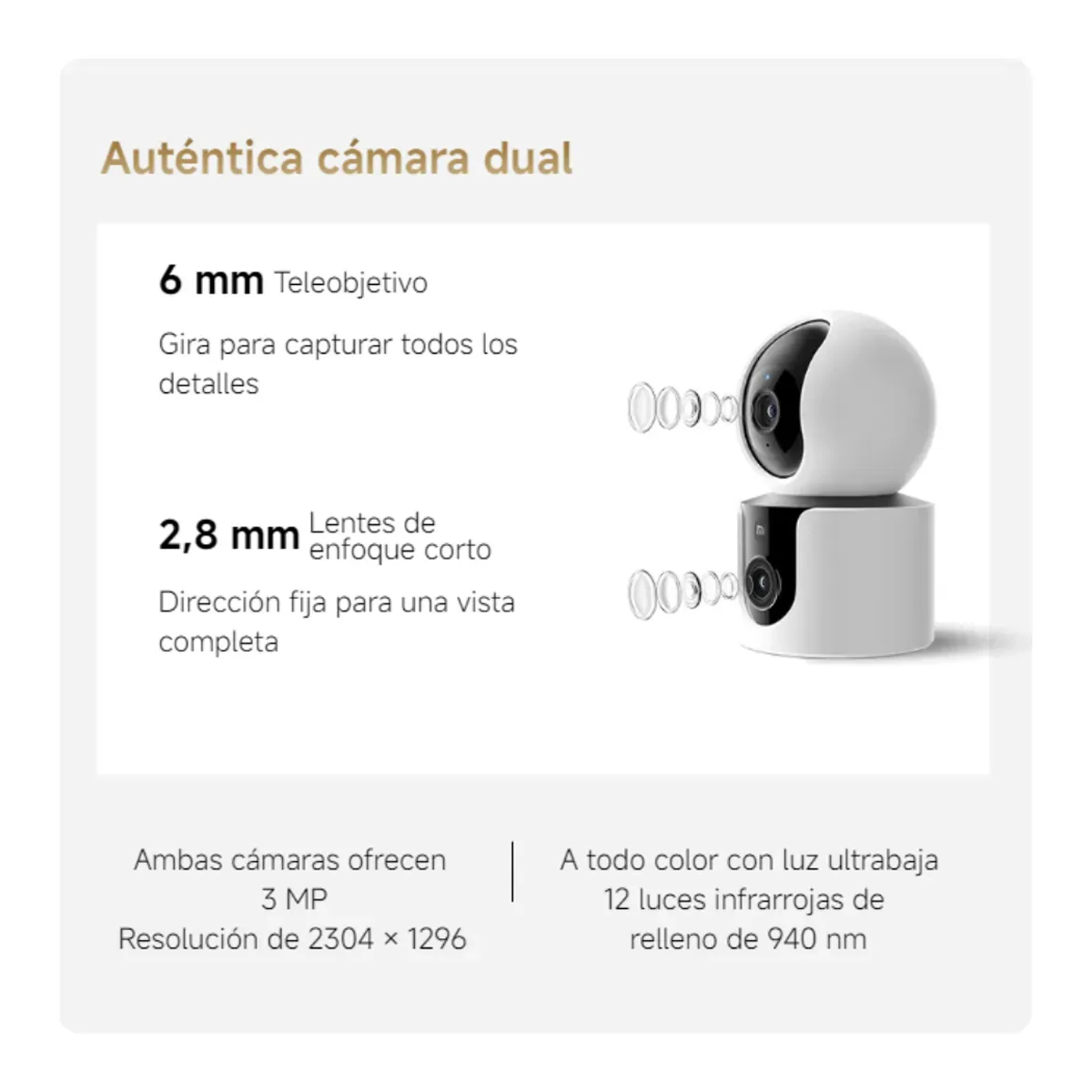 CÁMARA DE SEGURIDAD XIAOMI SMART CAMERA C300 DUAL EU IP WIFI INTERIOR DOBLE LENTE 3 MP BLANCO - 2