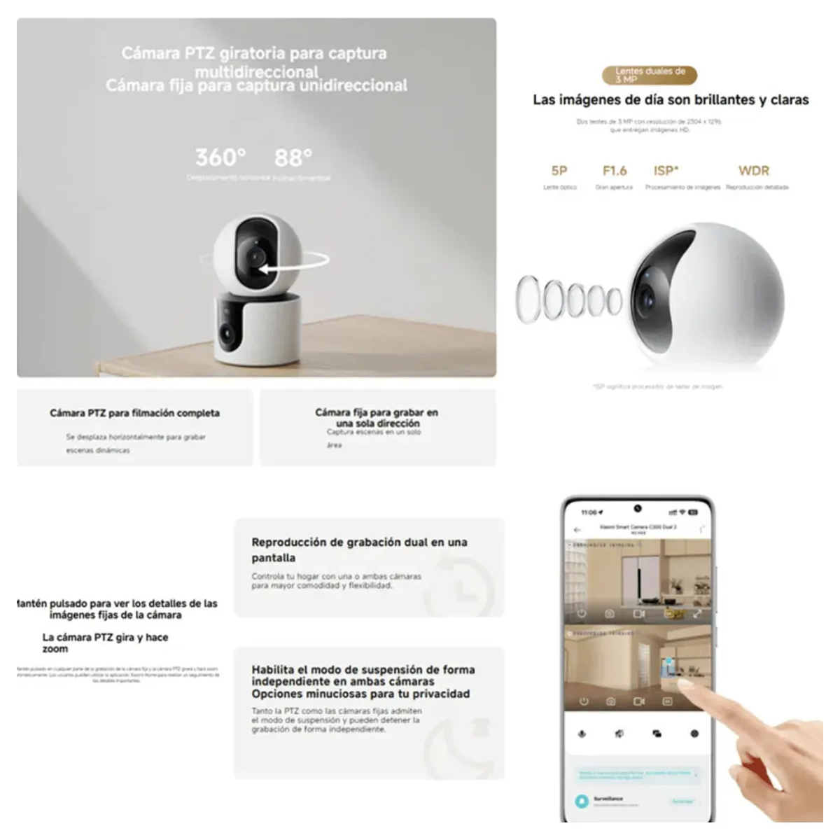 CÁMARA DE SEGURIDAD XIAOMI SMART CAMERA C300 DUAL EU IP WIFI INTERIOR DOBLE LENTE 3 MP BLANCO - 4