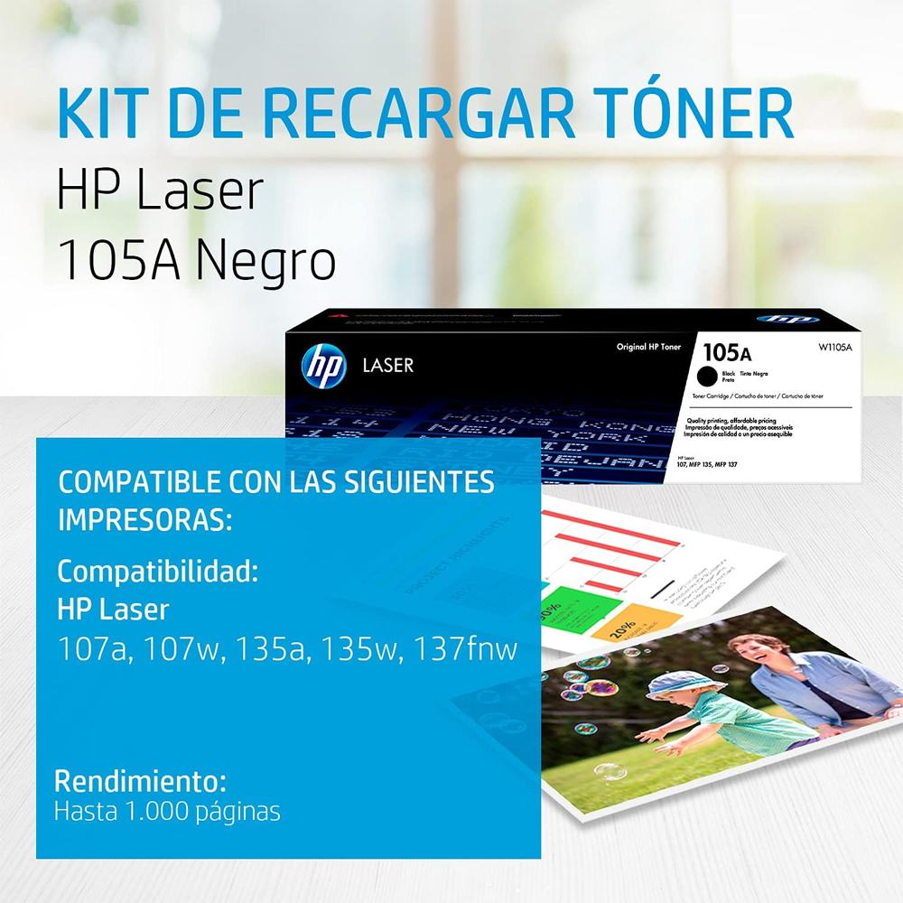 TONER HP 105A W1105A NEGRO LASER 107A/107W/135A/135W/137FNW 1K PAGINAS - 2