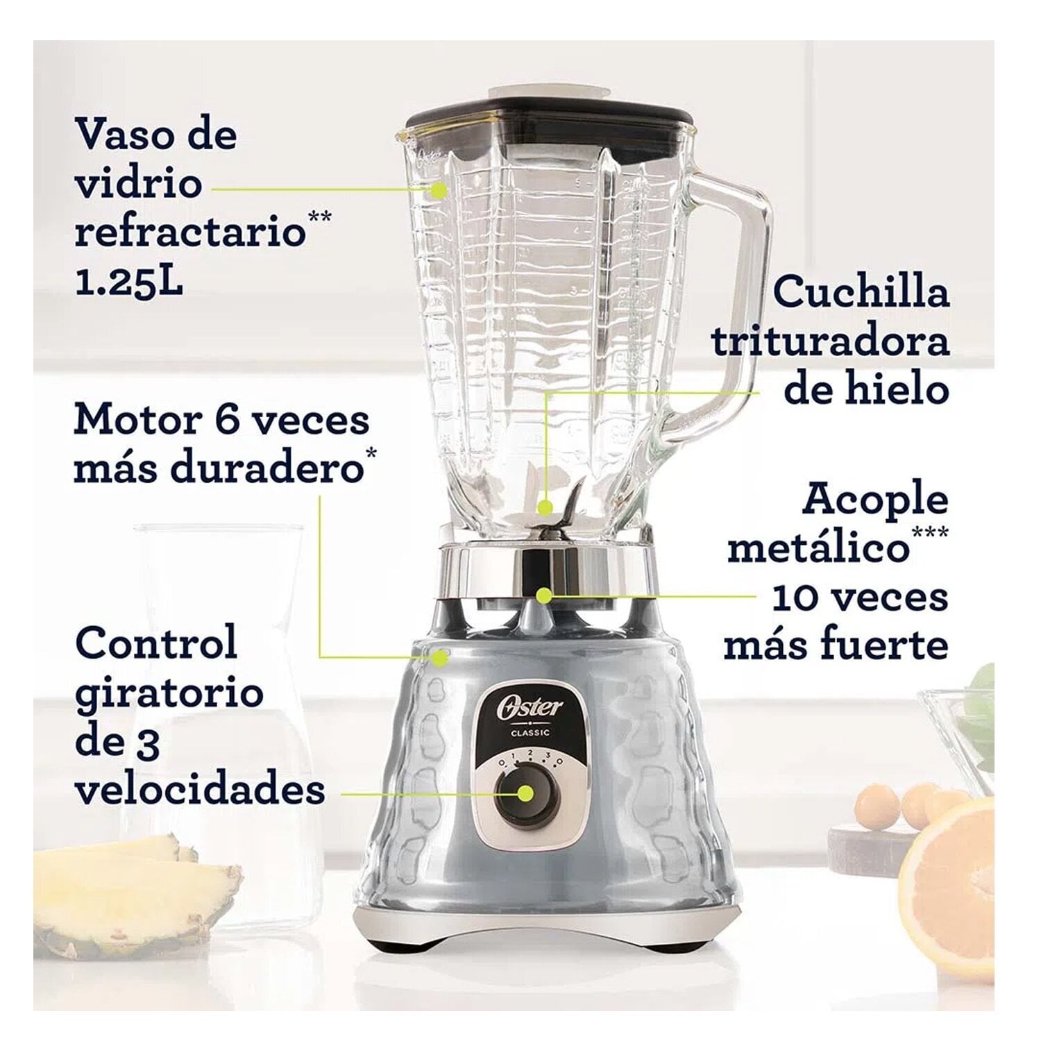 LICUADORA OSTER BLST4655 CLASICA CROMADA CON PERILLA ERGONOMICA - 3