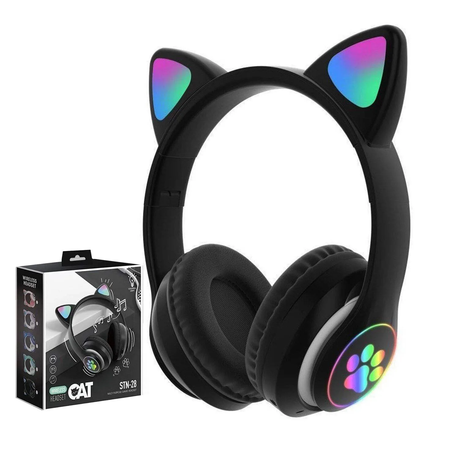 AUDÍFONOS ON-EAR STN-28 BLUETOOTH GATO CON LUZ LED NEGRO - 2