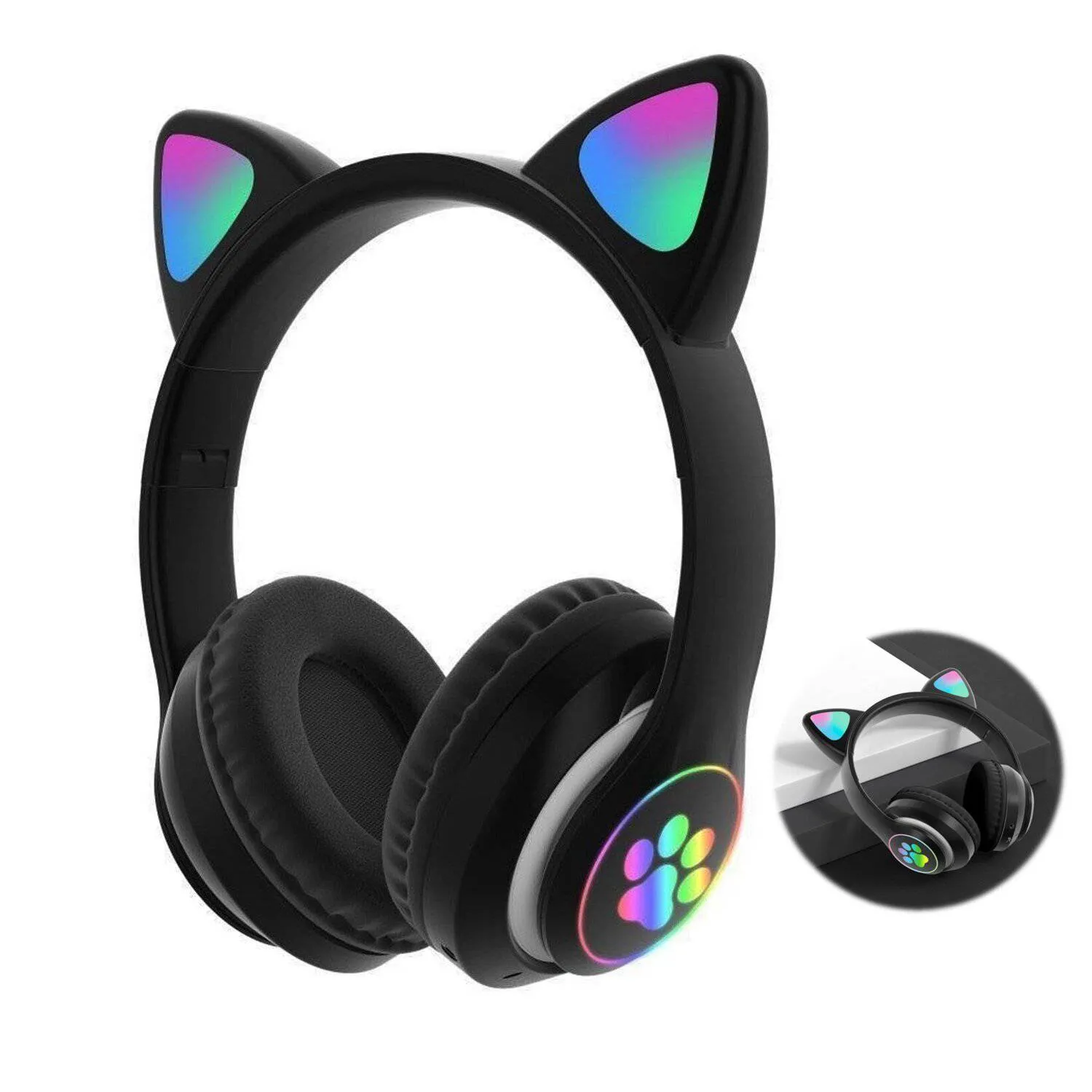 AUDÍFONOS ON-EAR STN-28 BLUETOOTH GATO CON LUZ LED NEGRO - 4