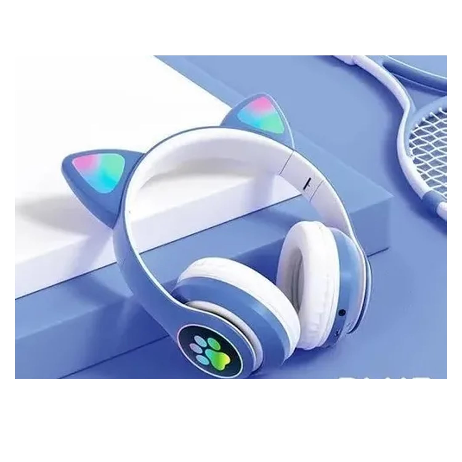 AUDÍFONOS ON-EAR STN-28 BLUETOOTH GATO CON LUZ LED AZUL - 3
