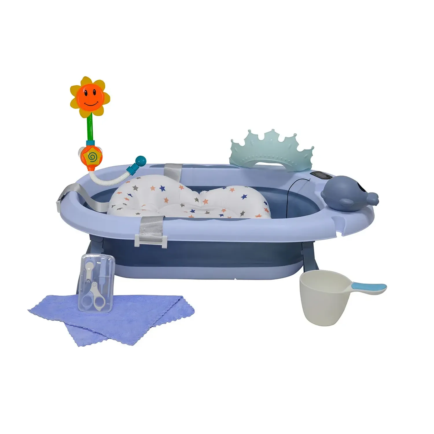 BAÑERA PLEGABLE BABY KITS CON TERMÓMETRO JELLY-A AZUL + ACCESORIOS - 6