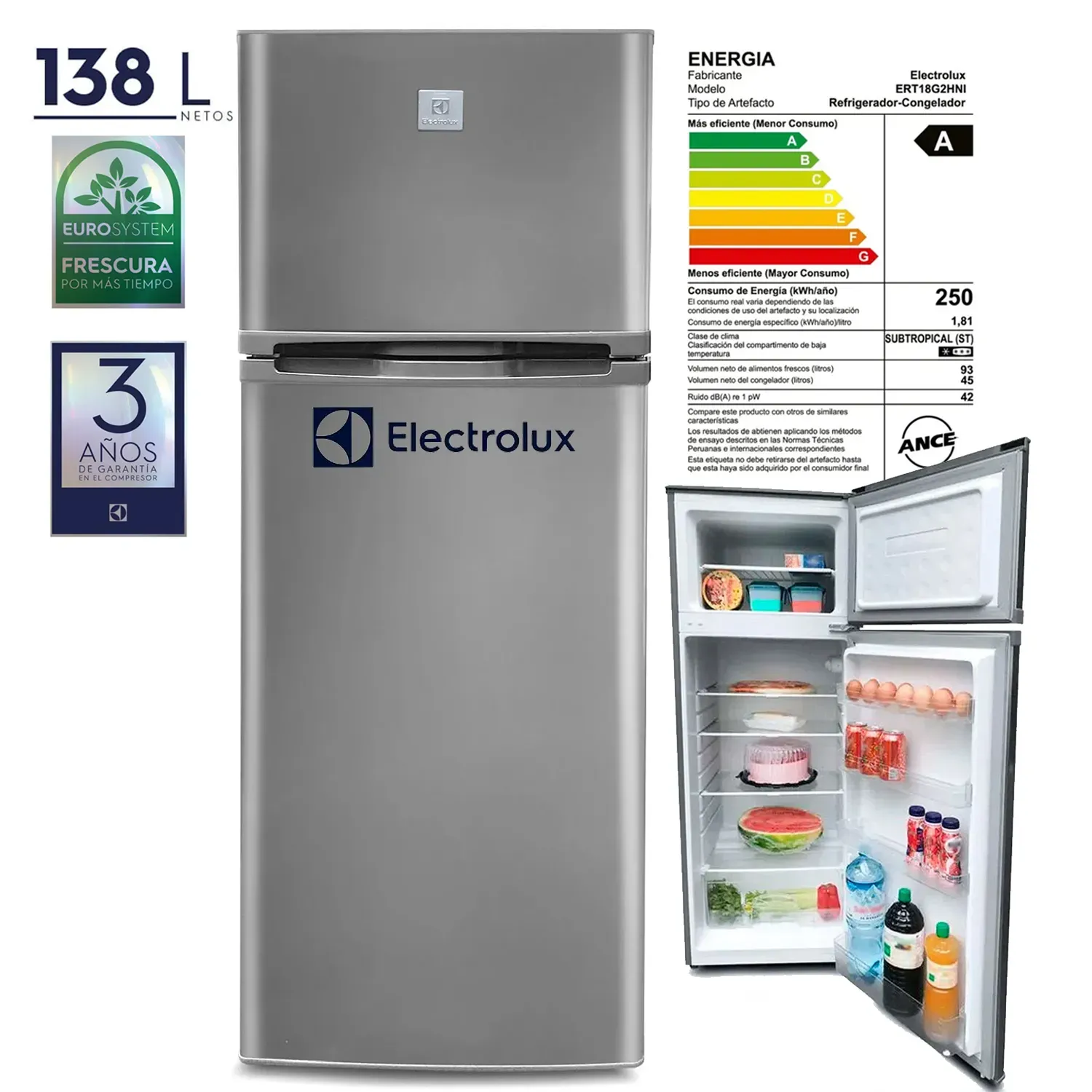 REFRIGERADORA ELECTROLUX TOP MOUNT FROST 138 LTS ERT18G2HNI - 1