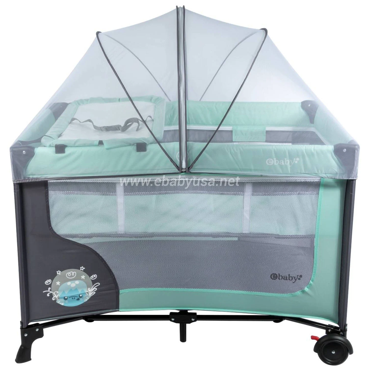 CUNA CORRAL EBABY EB727-2 METAL VERDE HAPPY DREAM - 2