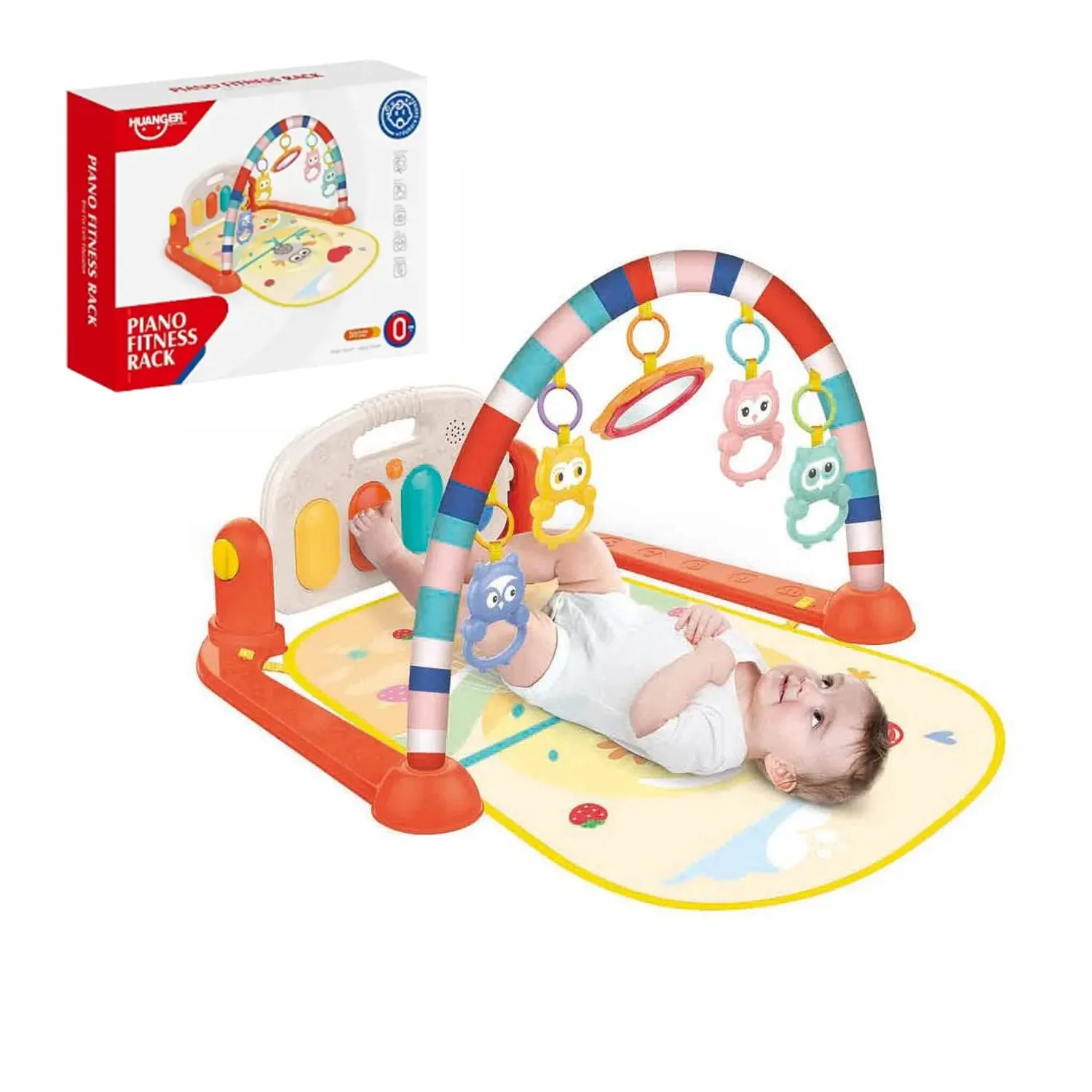 GIMNASIO HUANGER CON PIANO MUSICAL BUHO HE0650 NARANJA BEBE - 1