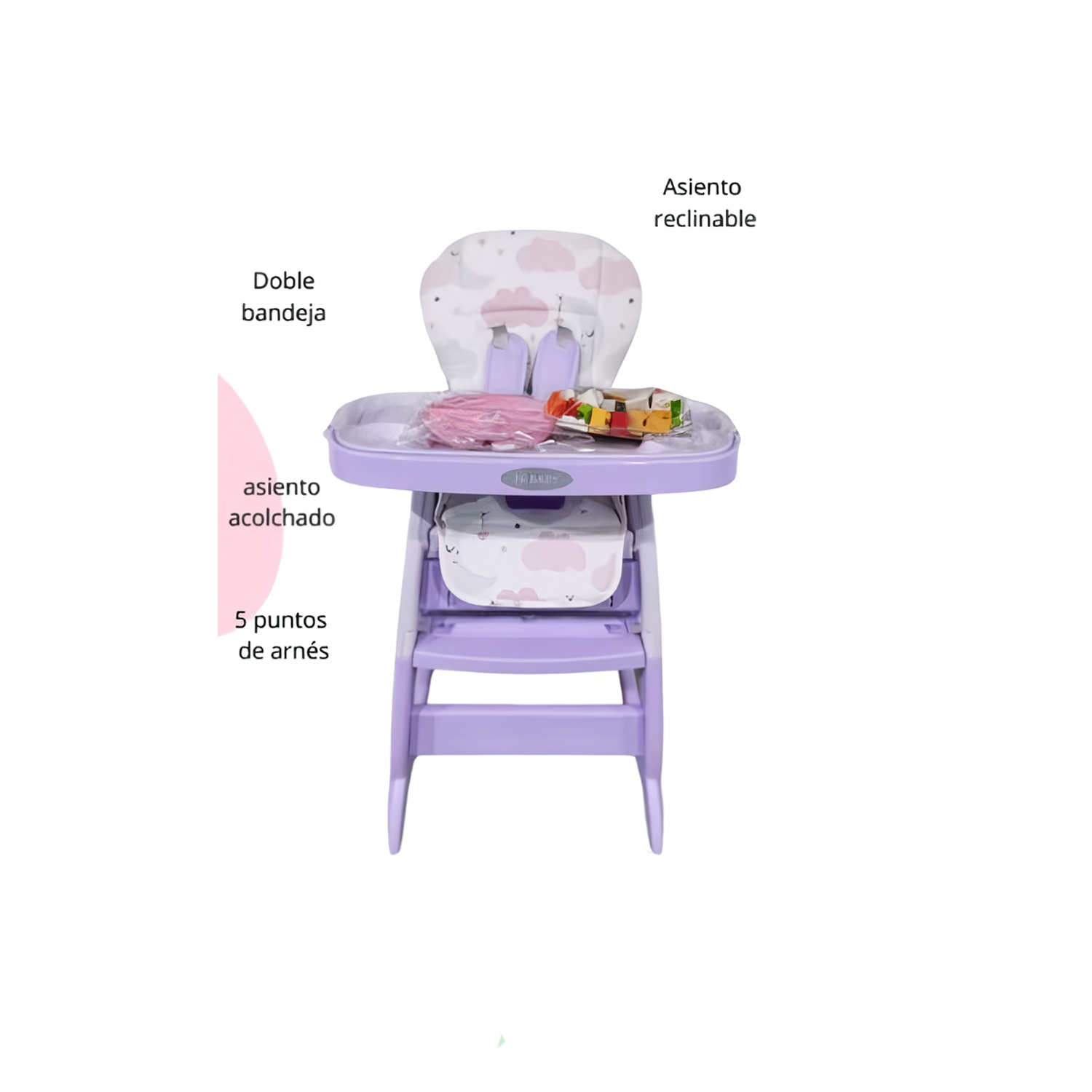 SILLA CARPETA HI BABY GATO 3 EN 1 LILA CON PLATO Y LEGO - 3