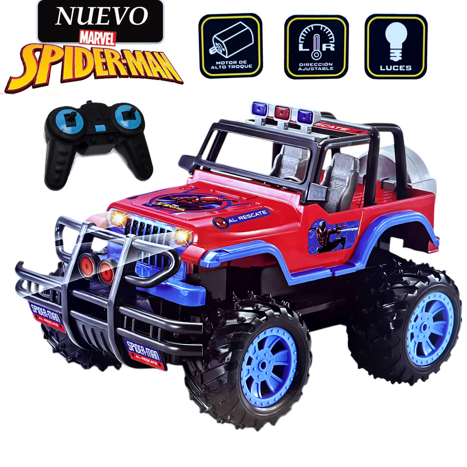 JUGUETE CARRO TODO TERRENO DE SPIDERMAN CON LUCES Y CONTROL 388-25 - 1
