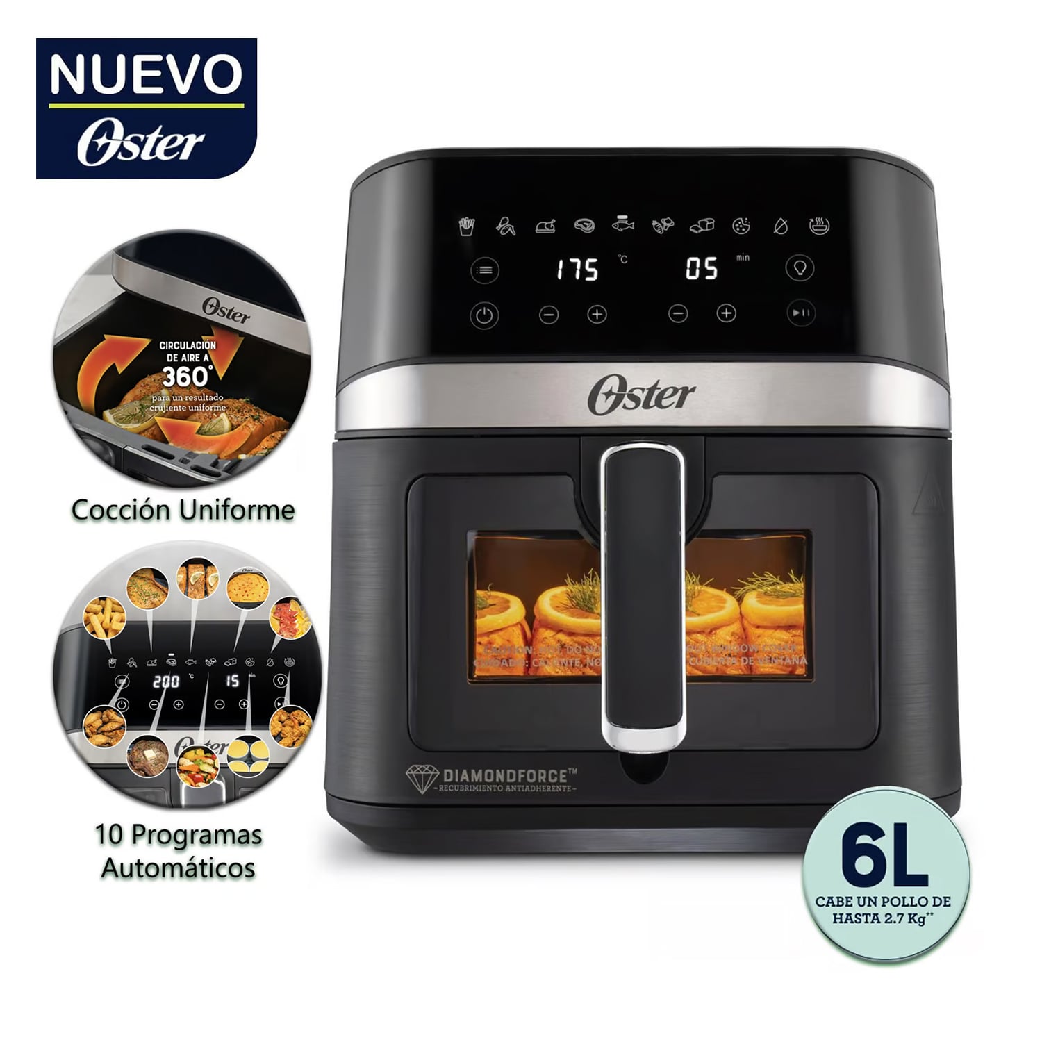 FREIDORA DE AIRE OSTER CKSTAF60WDDF 6LT DIGITAL DIAMONDFORCE - 1
