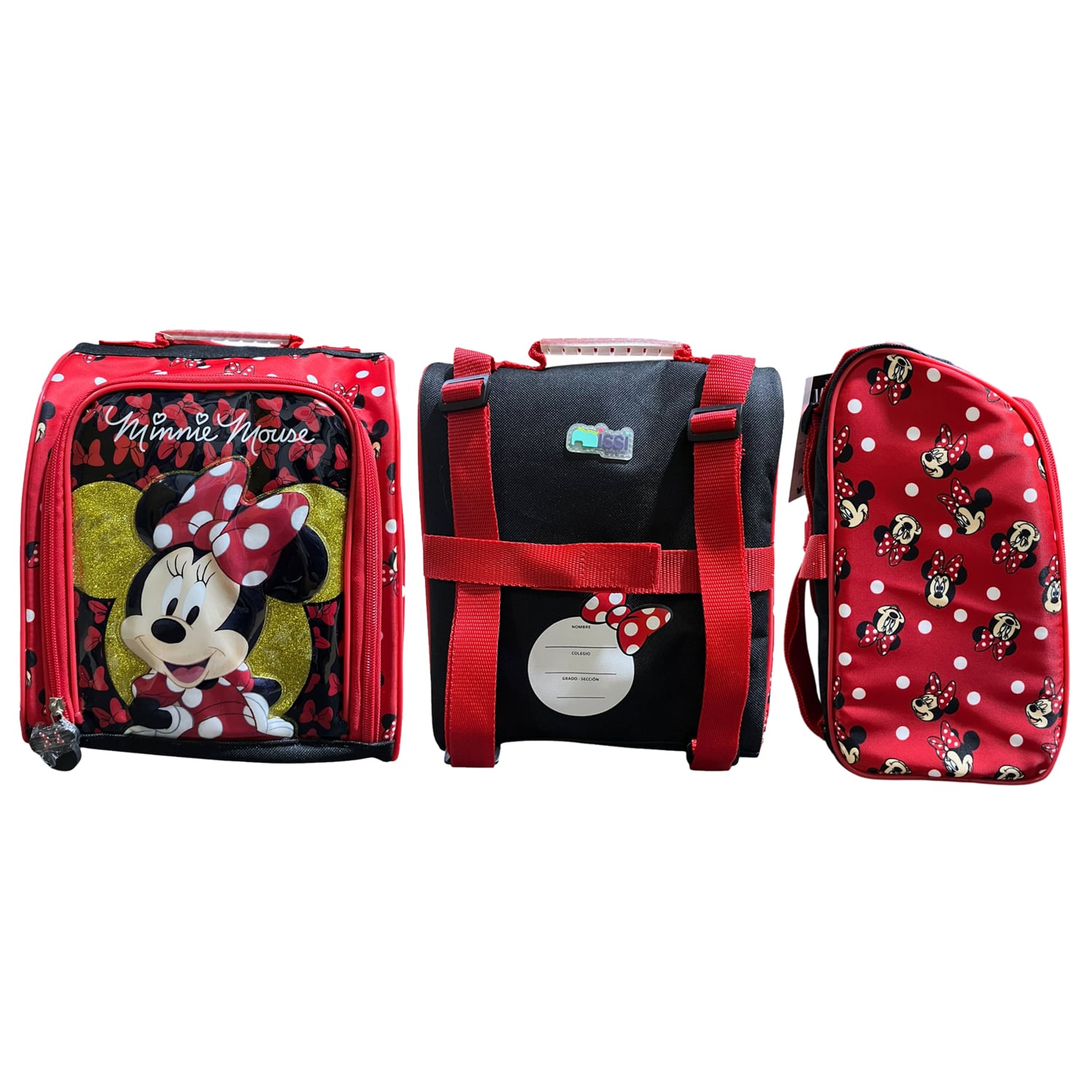 SET DE MOCHILA CON RUEDAS OFICIO LONCHERA Y CARTUCHERA MINNIE ROJO - 3