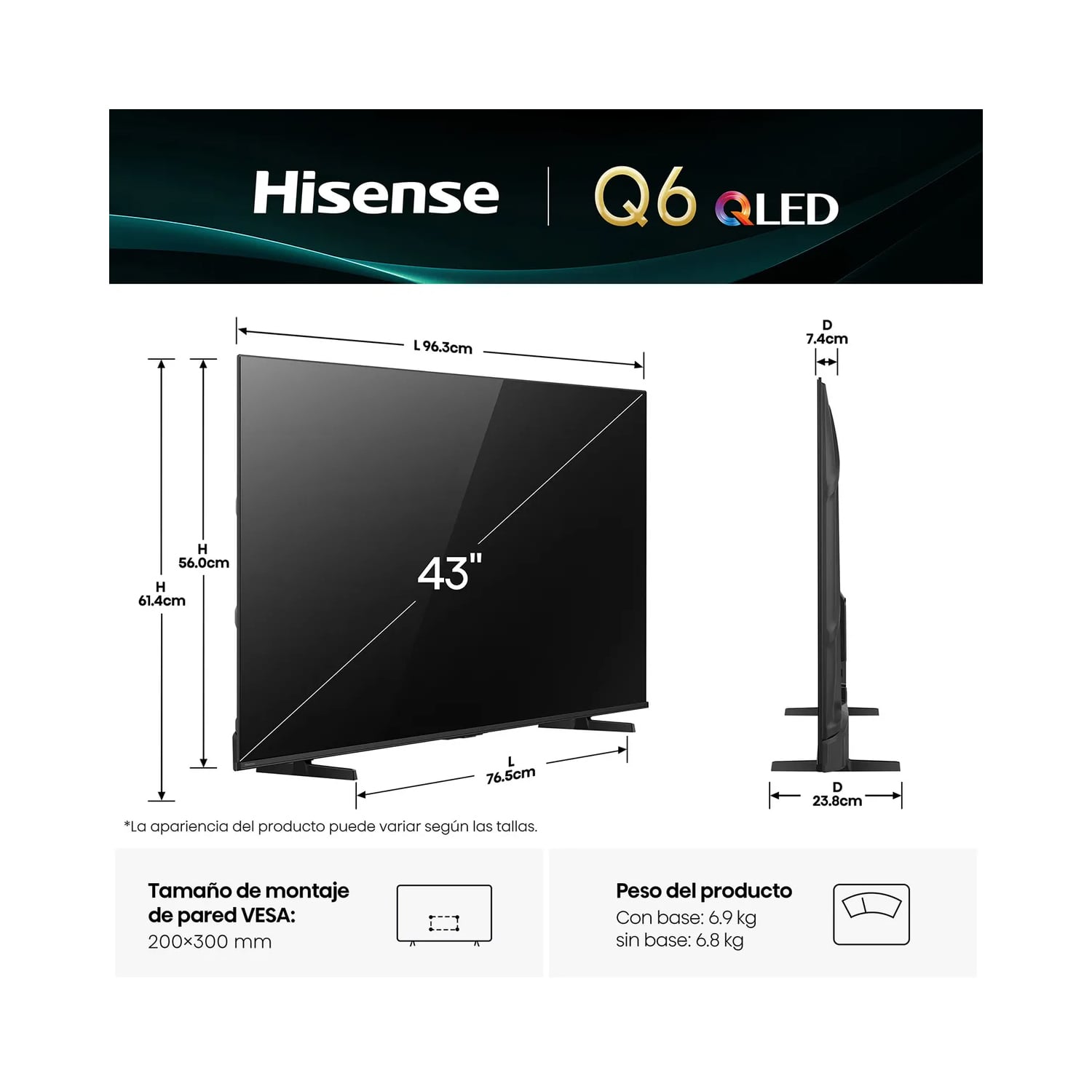 TELEVISOR HISENSE SMART TV 43 QLED 4K UHD 43Q6QV - 3