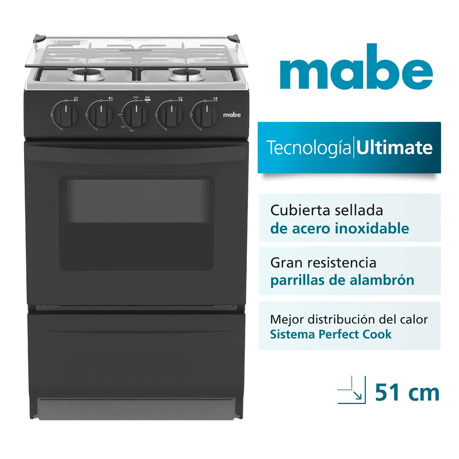COCINA MABE DE PISO A GAS 51CM NEGRO EMP2000AN0 - 1