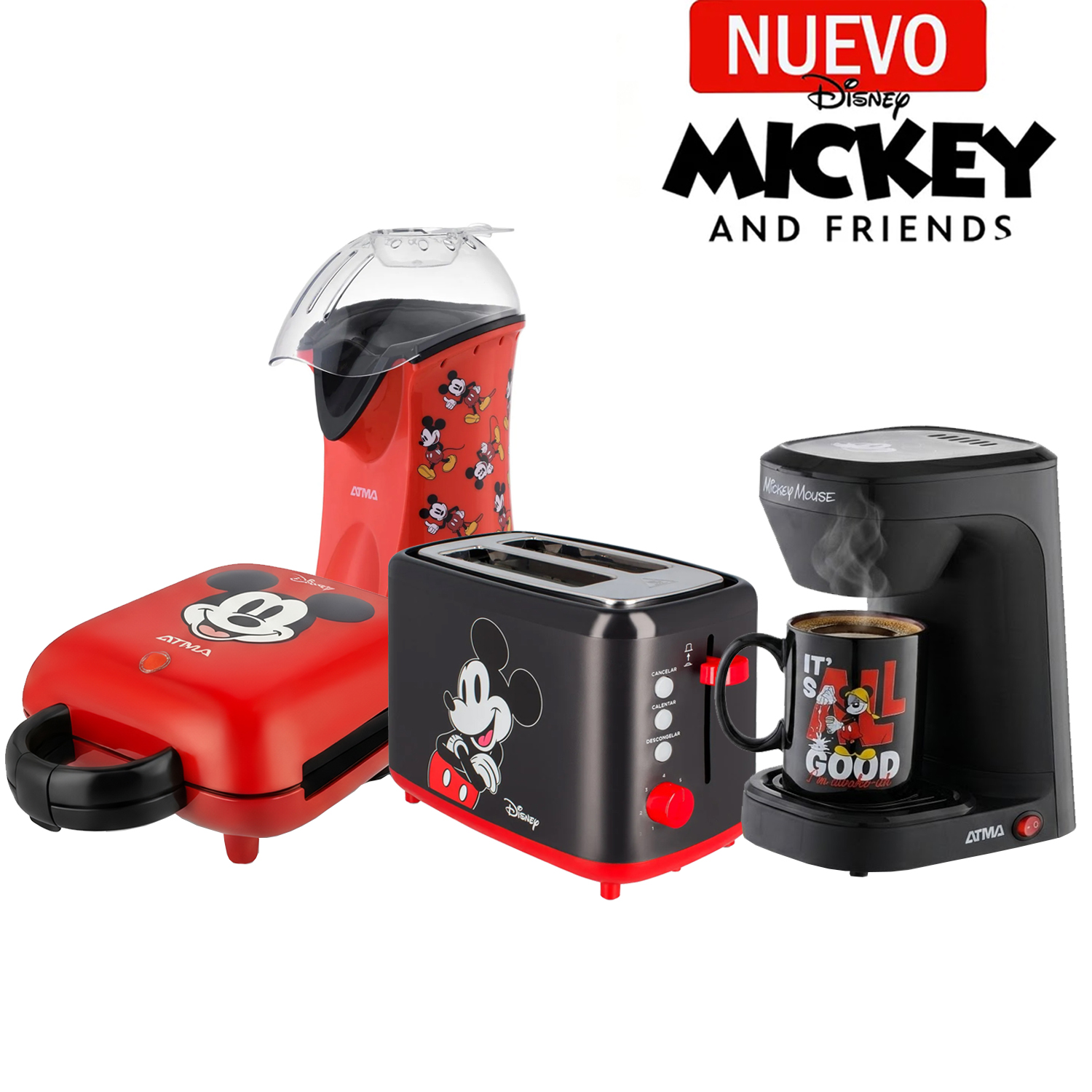 CUATRICOMBO ATMA WAFLERA SANDWICHERA +POP CORN MAKER +TOSTADORA +CAFETERA CON TAZA DE MICKEY - 9