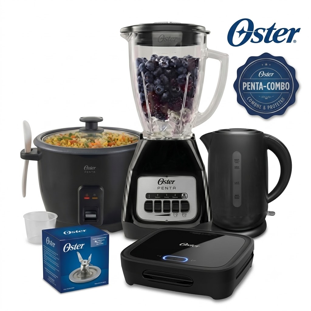 PENTA-COMBO OSTER LICUADORA 2VPULSO BPB + OLLA ARROCERA CKSTRCB10DFBL+ HERVIDOR 3101 + SANDWICHERA + CUCHILLA - 1