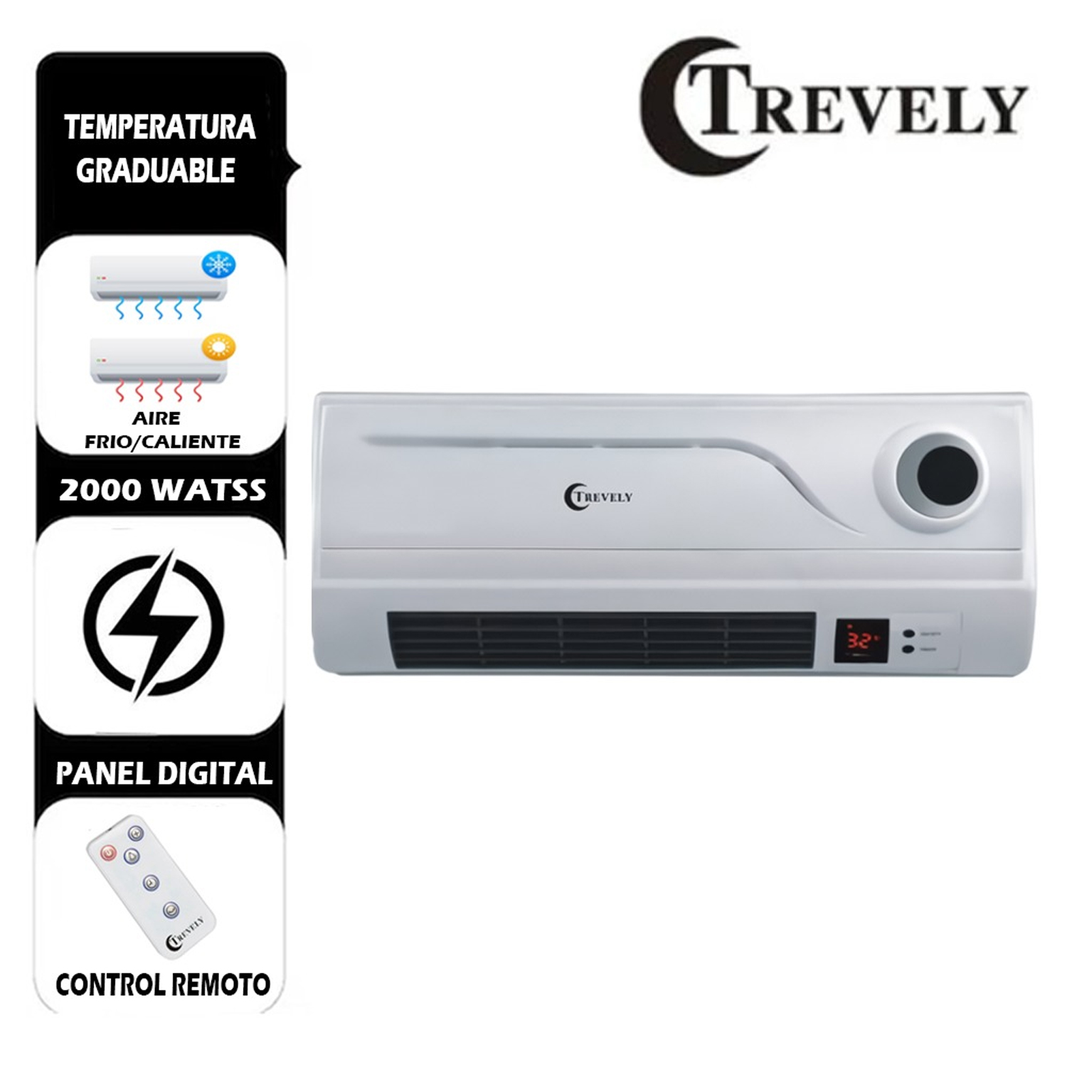 CALENTADOR DE PARED TCH-080 2000W CON CONTROL REMOTO - 1