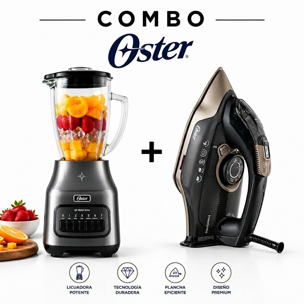 COMBO OSTER LICUADORA 6 VELOCIDADES BLSTPEG-GPB + PLANCHA DE VAPOR PRESSXPRESS GCSTPX9000B - 1