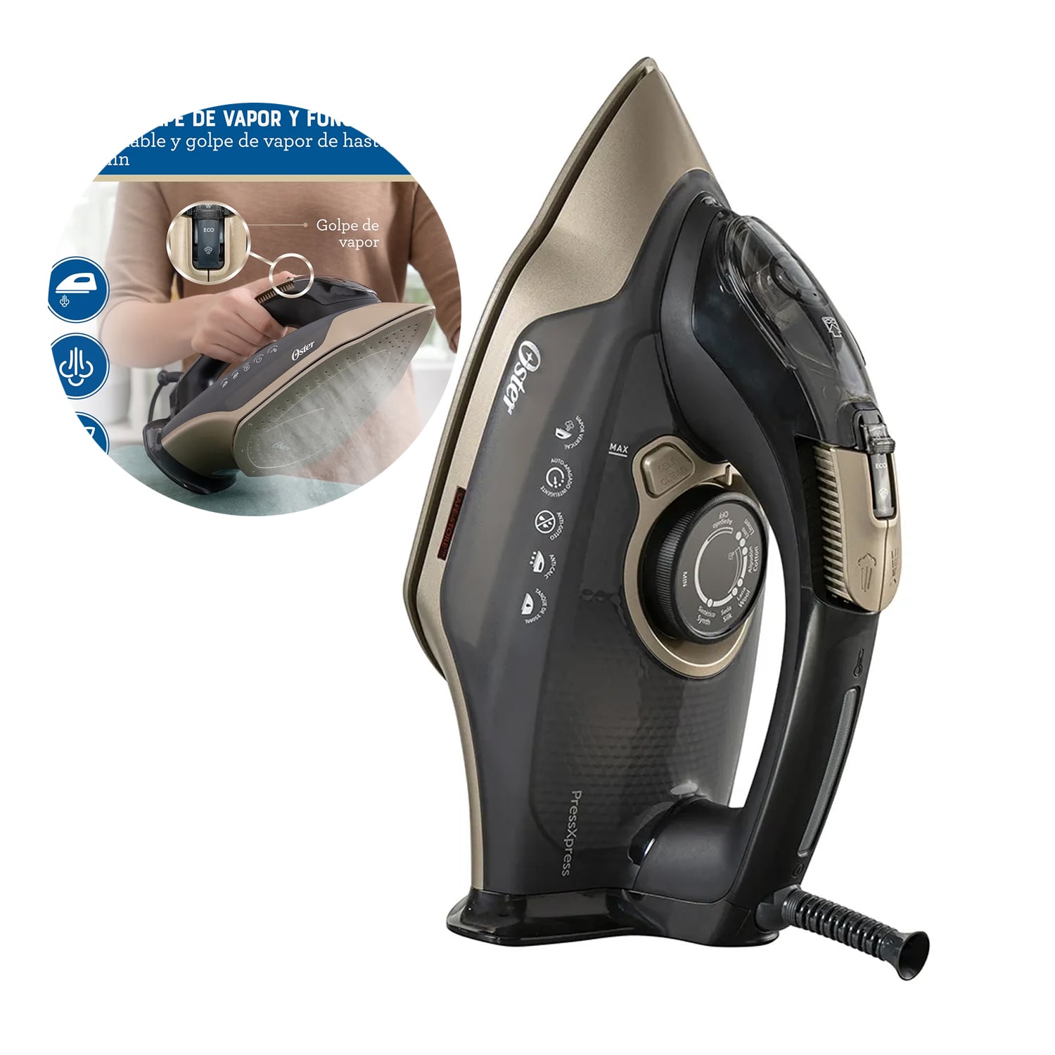 COMBO OSTER LICUADORA 6 VELOCIDADES BLSTPEG-GPB + PLANCHA DE VAPOR PRESSXPRESS GCSTPX9000B - 6