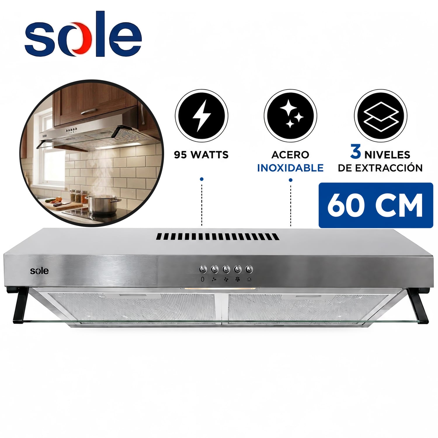 CAMPANA EXTRACTORA ROMA ACERO INOXIDABLE TURE15COV2 60CM - 1