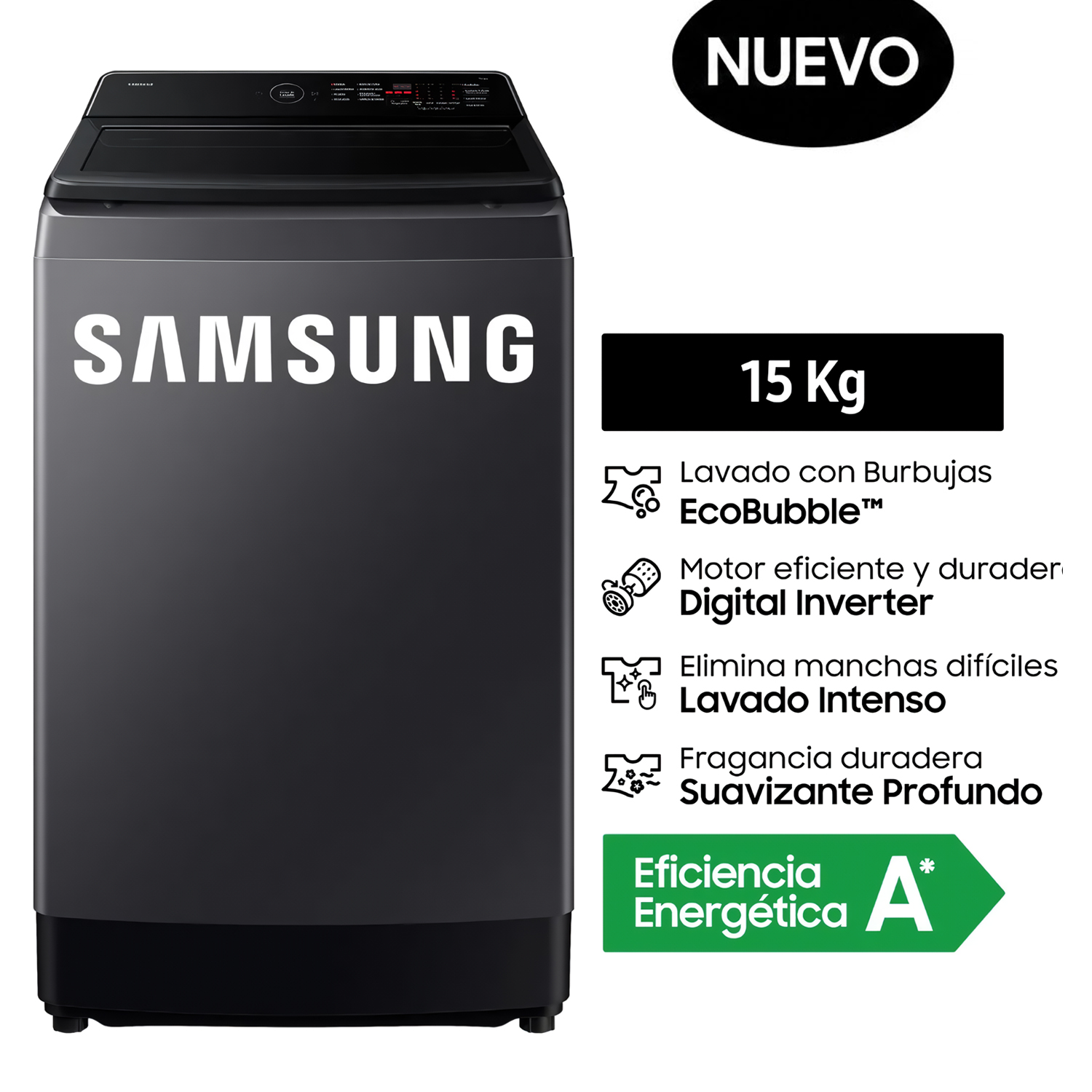 LAVADORA ECOBUBBLE 15KG GRIS GRAFITO WA40F15E4CPE - 1