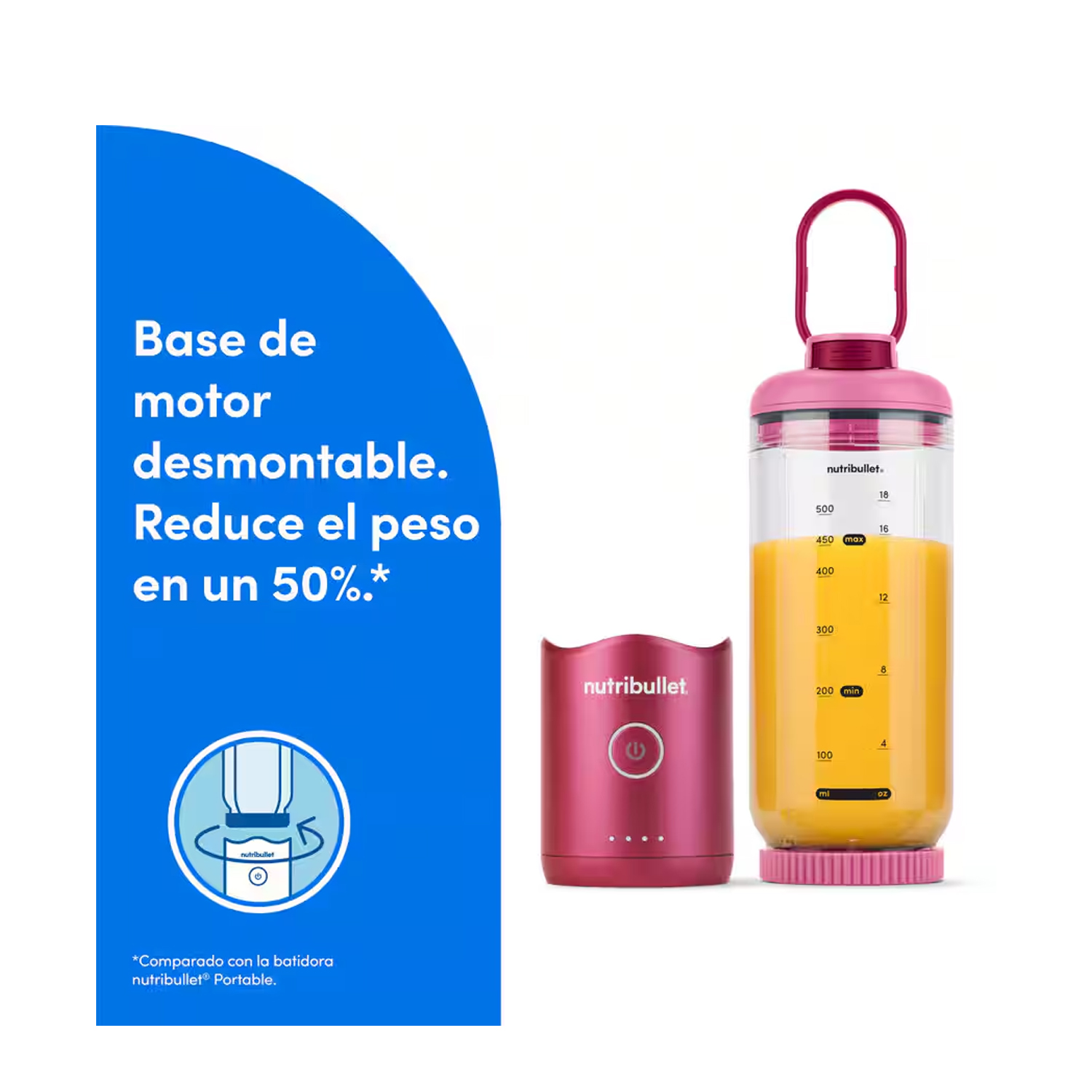LICUADORA PORTÁTIL NUTRIBULLET FLEX 650 ML PARA SMOOTHIES Y BATIDOS FUCSIA - 4