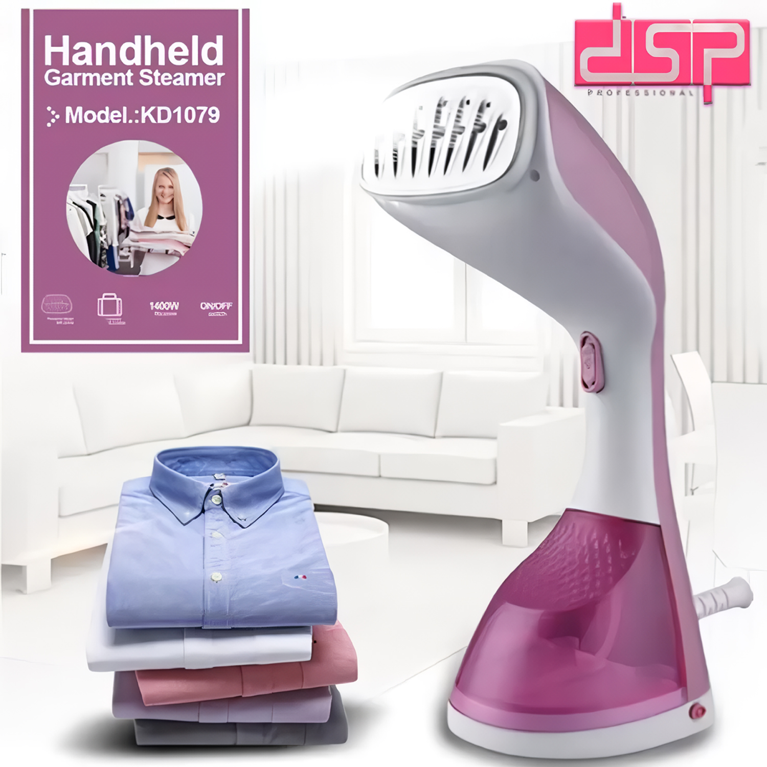 VAPORIZADOR DE PRENDAS DSP KD1079 1400 WATTS ROSADO - 1