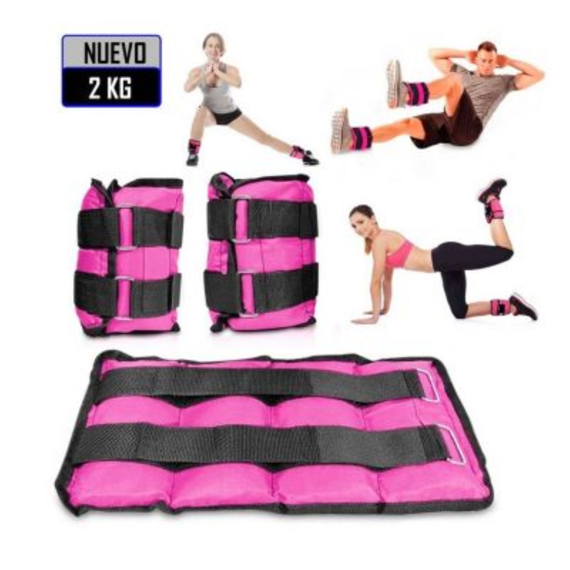 PESAS MUÑEQUERAS TOBILLERAS PESO DE 2 KG PACK 2U ROSA - 1