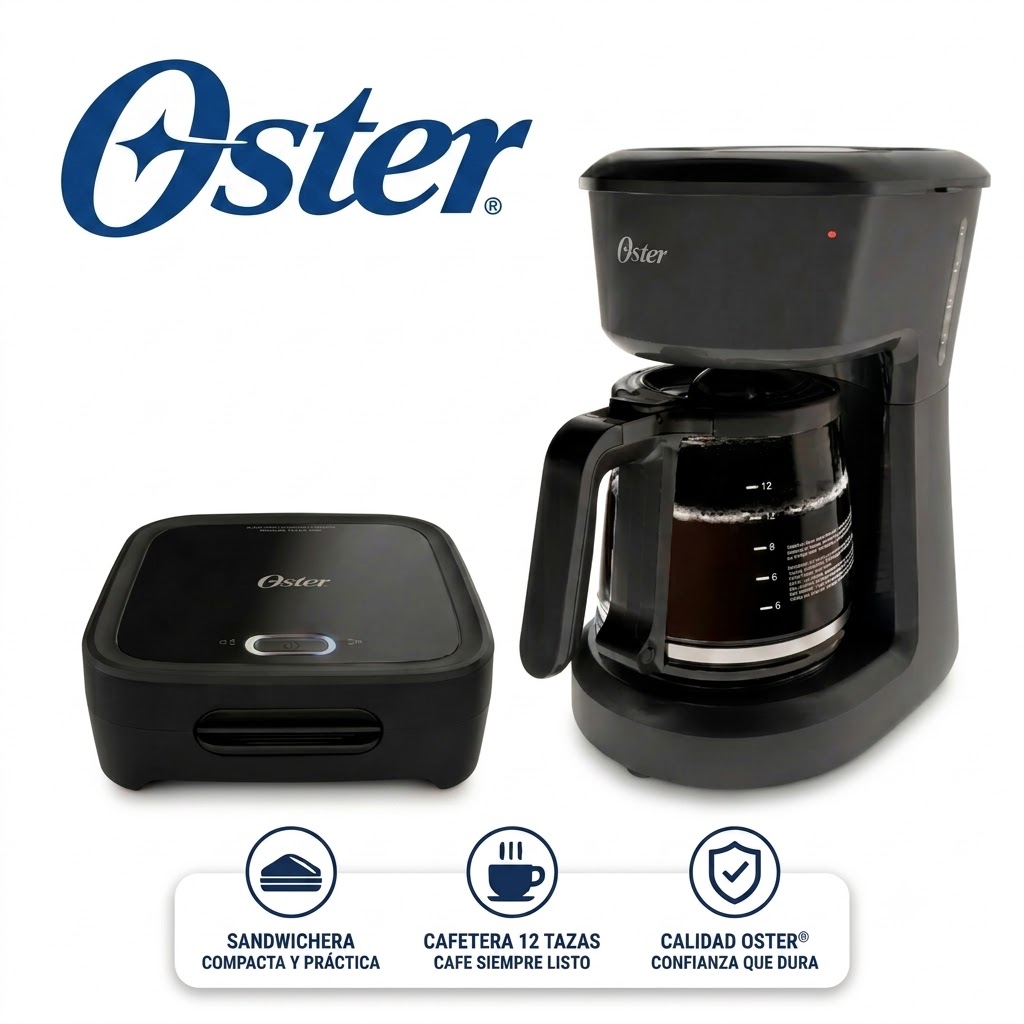 COMBO OSTER CAFETERA 12 TAZAS BVSTDCS12B + SANDWICHERA CKSTSM400 NEGRO - 1