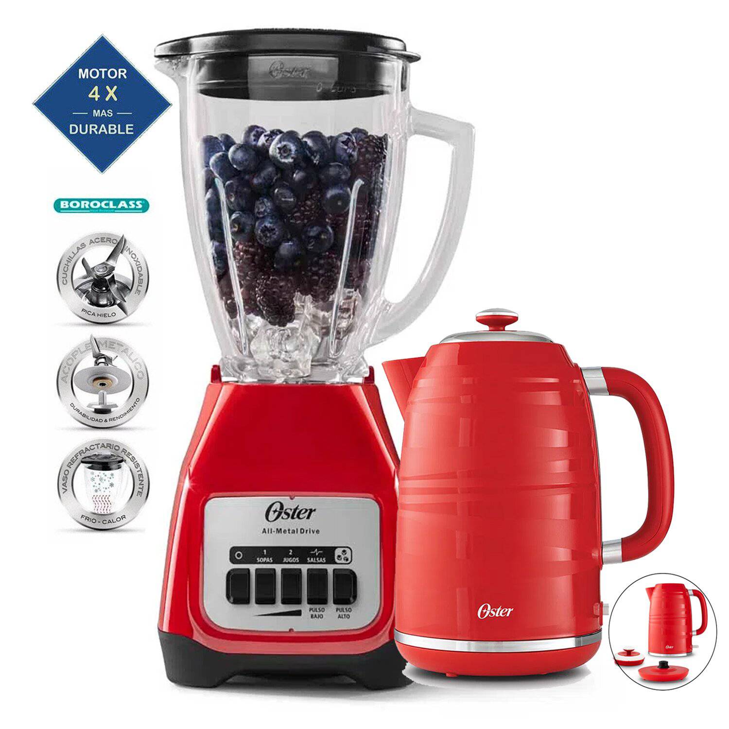 COMBO OSTER LICUADORA 2 VELOCIDADES BLSTKAG-RPB + HERVIDOR BVSTKT4177R   1.7LT - 1