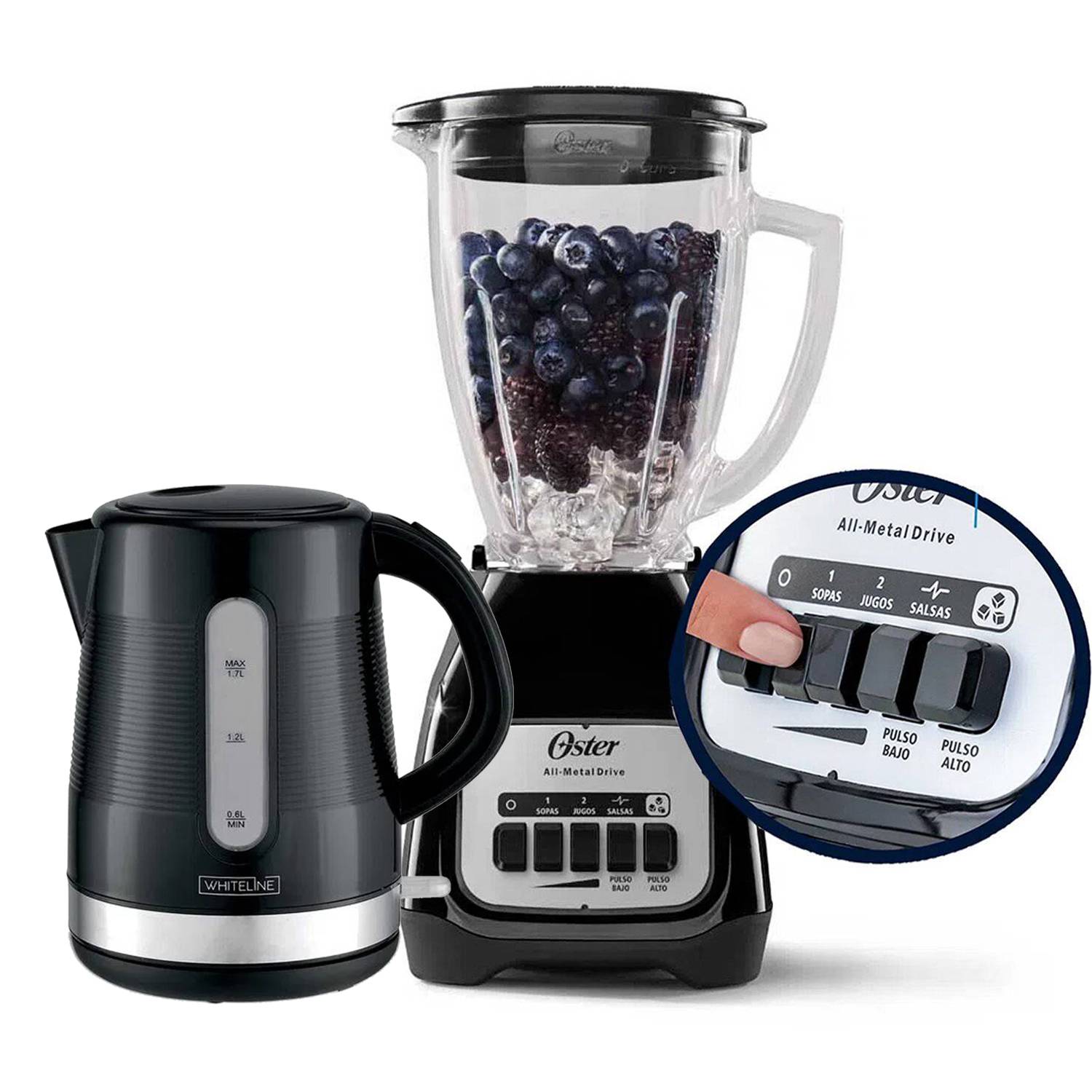 COMBO LICUADORA OSTER 2 VELOCIDADES MAS PULSO BLSTKAG BPB + HERVIDOR 1.7 L - 1
