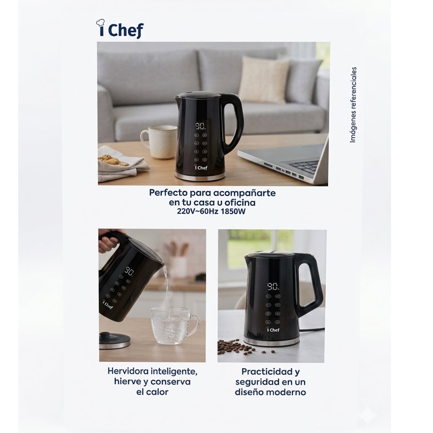 HERVIDOR ELÉCTRICO DIGITAL I CHEF 1.7 LITROS NEGRO - 2