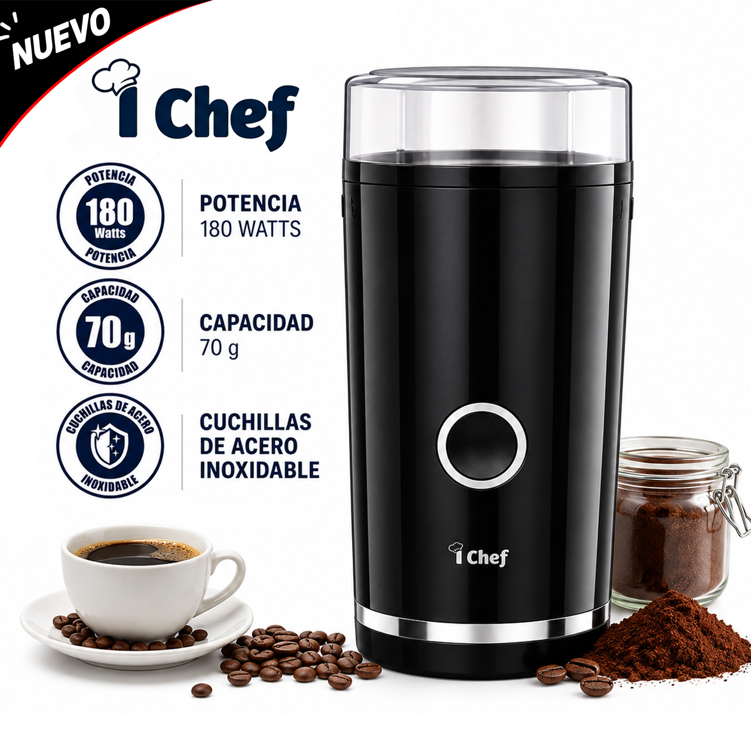 MOLINILLO MULTIFUNCIÓN I CHEF 180 WATTS NEGRO - 1