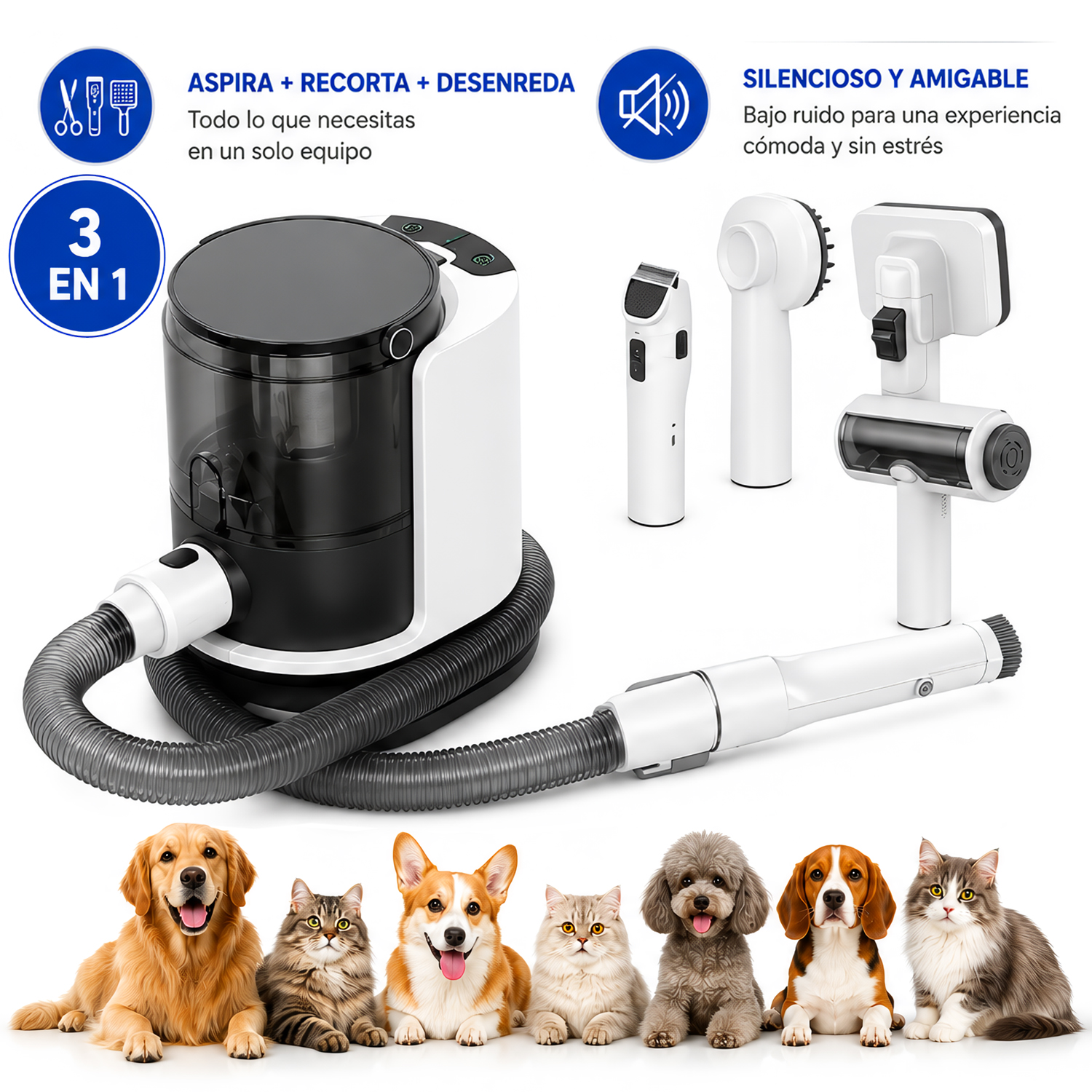 SET DE CUIDADO PARA MASCOTAS CON ASPIRADORA QUALITYPETS 3 EN 1 - 1