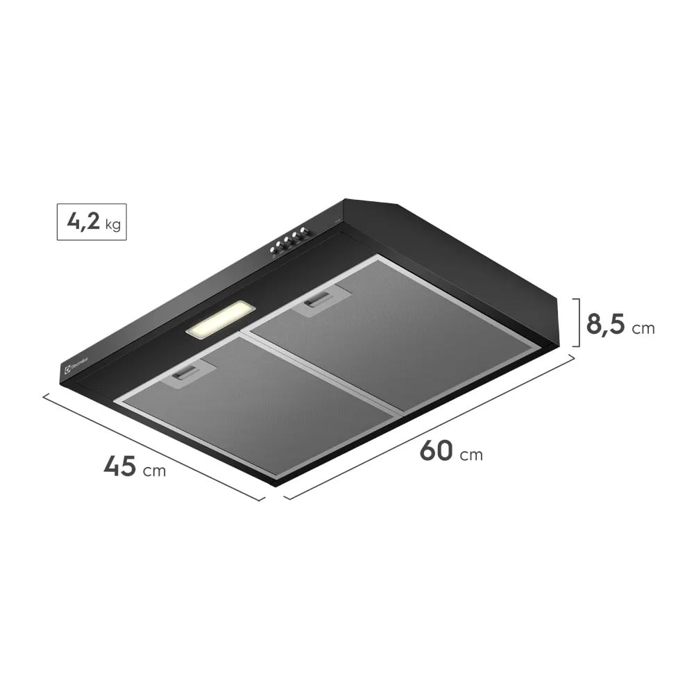 CAMPANA EXTRACTORA ELECTROLUX 60CM ALTO PODER DE SUCCIÓN E ILUMINACIÓN LED NEGRA DE6SB - 2