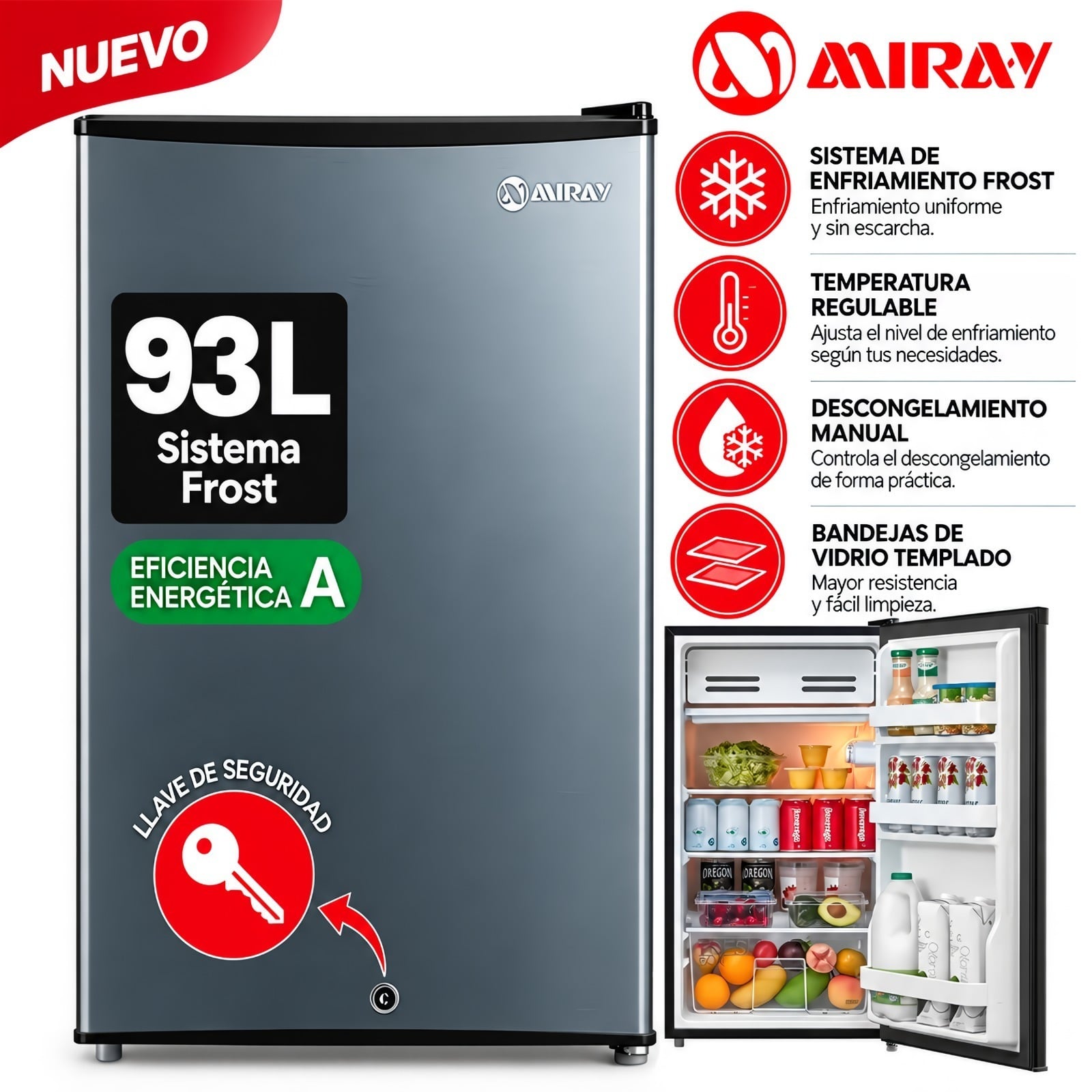FRIGOBAR-REFRIGERADORA MIRAY RM-96M FROST 93L SILVER - 1