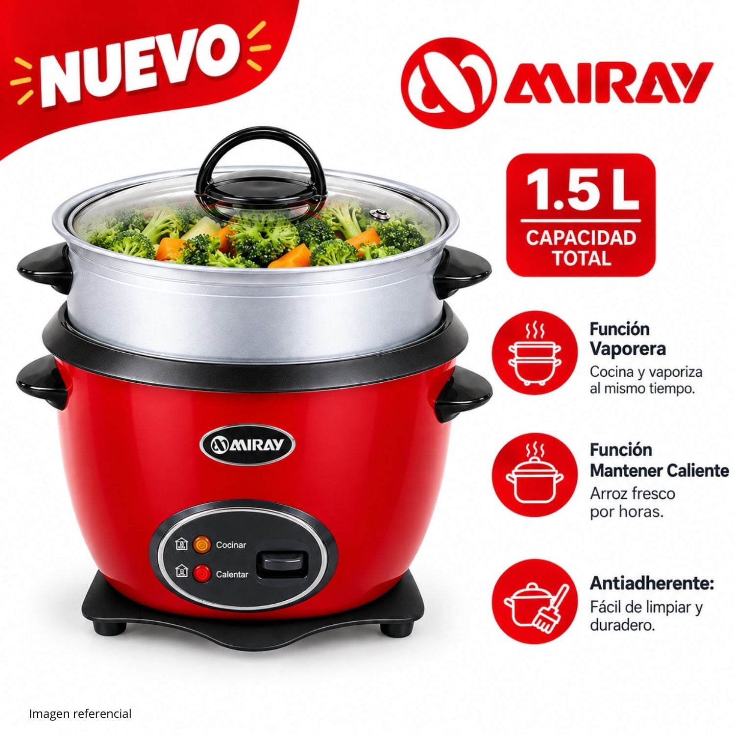 OLLA ARROCERA MIRAY CON VAPORERA OM-T359RV 1.5L - 1