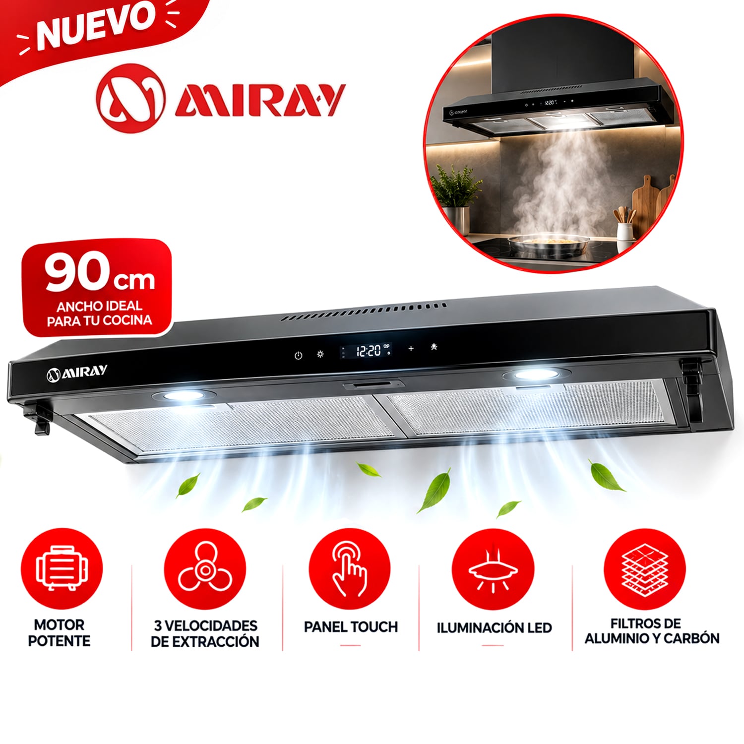 CAMPANA EXTRACTORA MIRAY CEM-906A 90 CM - 1