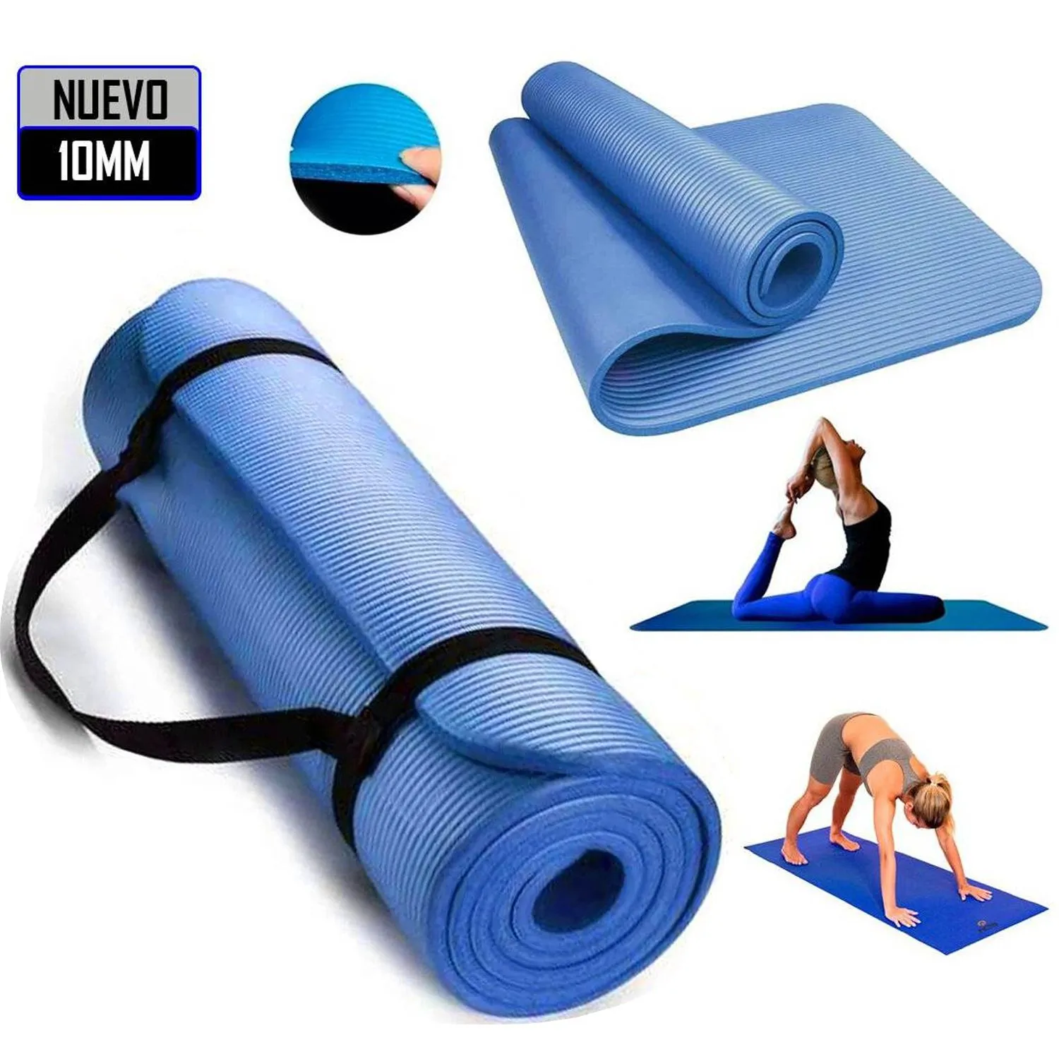 MAT DE YOGA PILATES 10 MM CON ELÁSTICO PORTÁTIL - 1