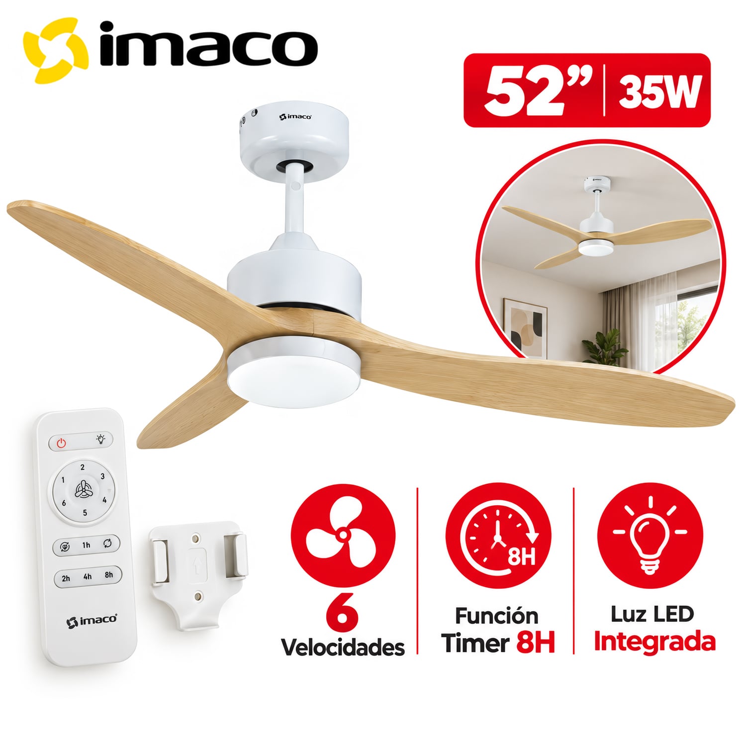 VENTILADOR DE TECHO DECORATIVO CON LUZ LED Y CONTROL CF5235DC - 1